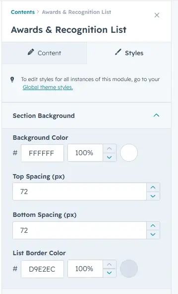Section Background settings