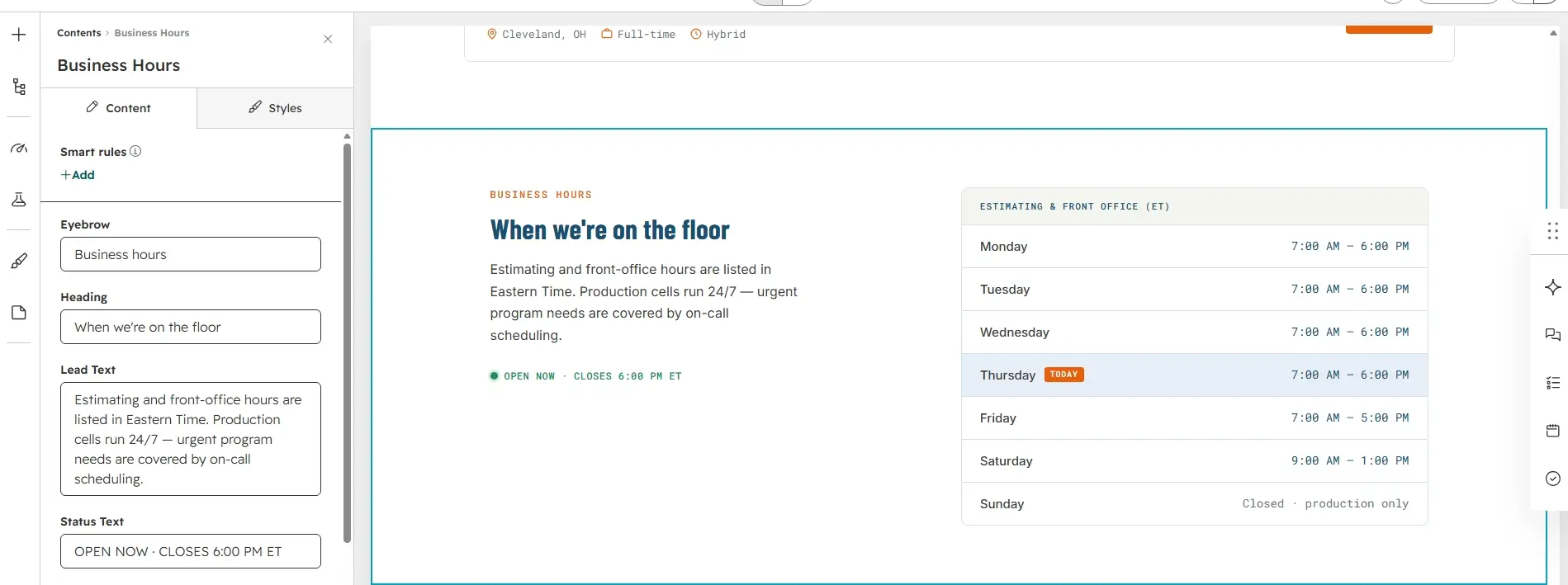 Dragging the module onto the page