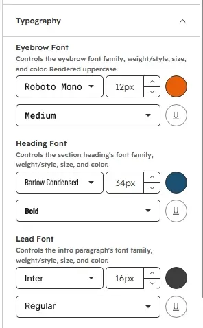 Typography settings