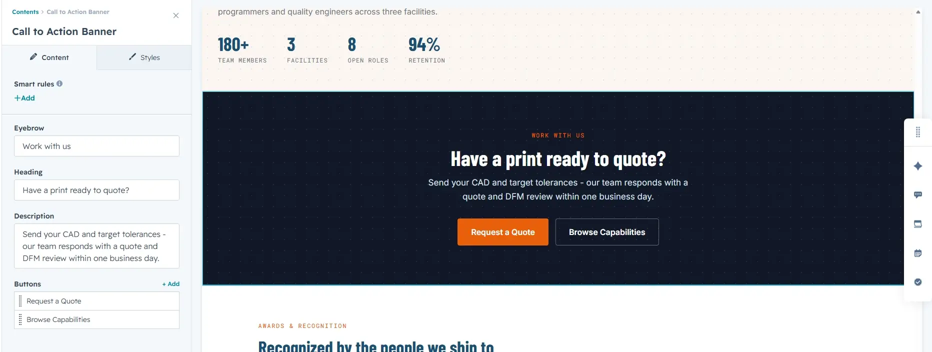 Dragging the module onto the page