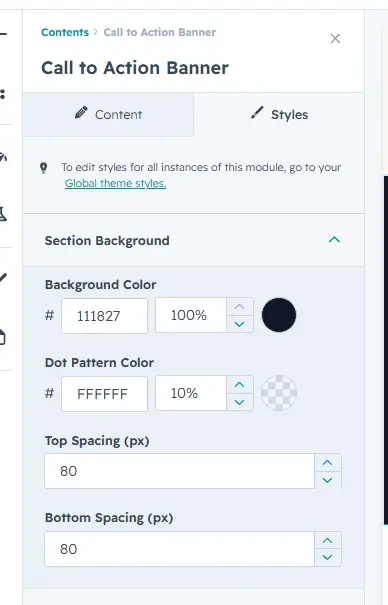 Section Background settings