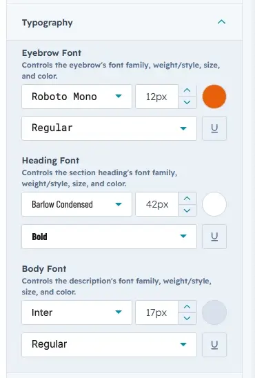 Typography settings