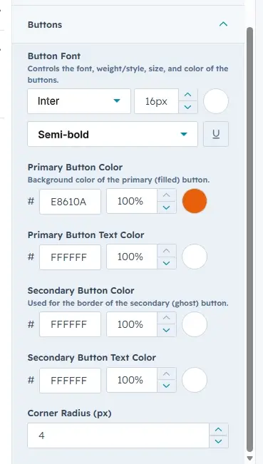 Buttons settings