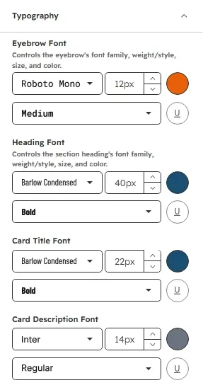 Typography settings
