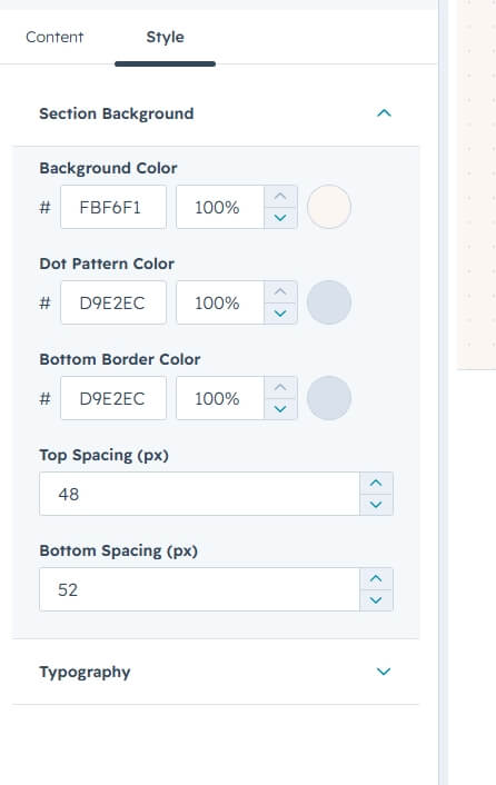 Section Background settings