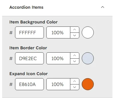 Accordion Items settings