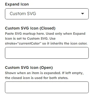 Icon type selector and custom SVG fields
