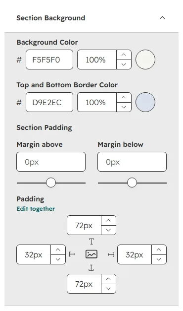 Section Background settings