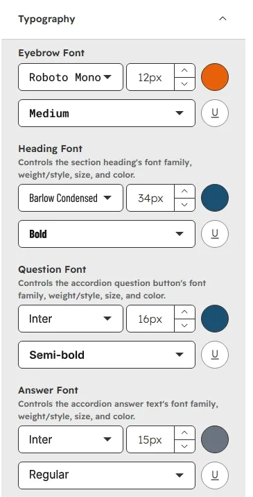 Typography settings