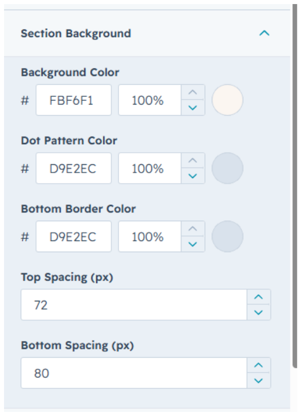 Section Background settings