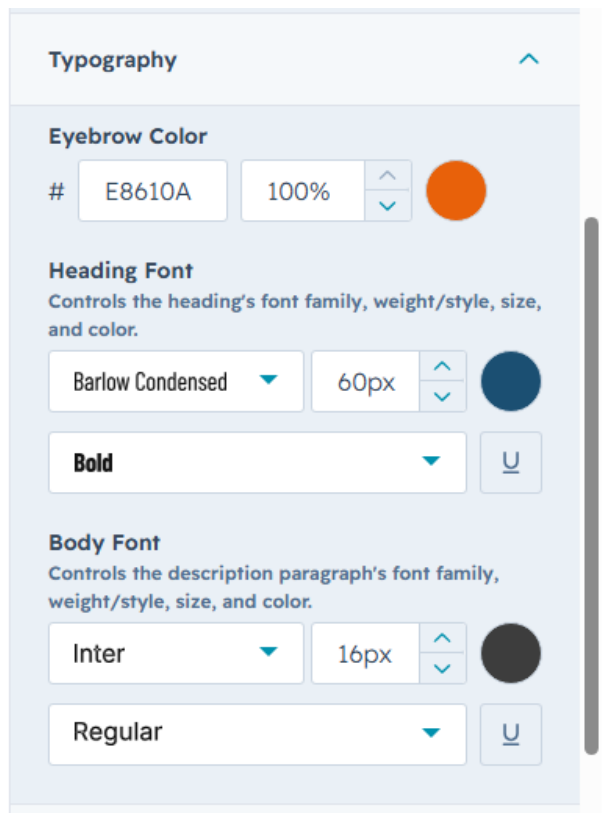 Typography settings