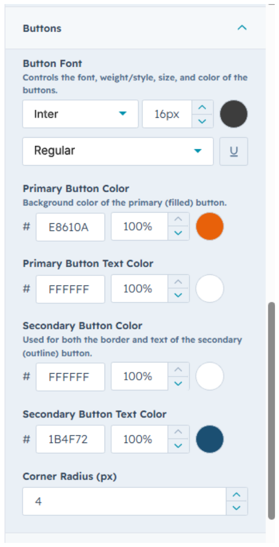 Buttons settings