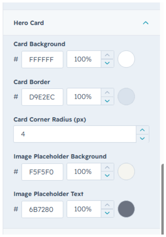 Hero Card settings