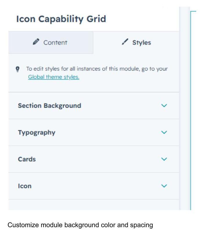 Capability detail panel with icon, title and description