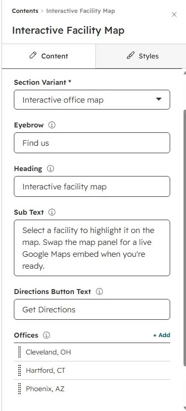 Interactive variant content fields