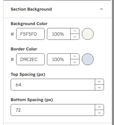 Section Background settings