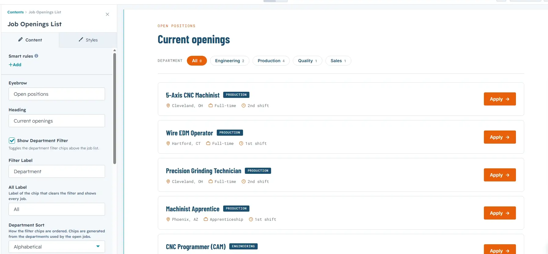 Dragging the module onto the page