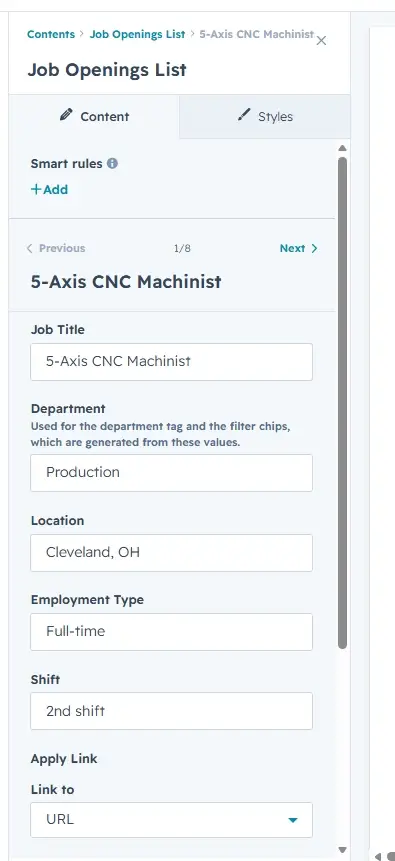 Open Jobs repeatable group editor