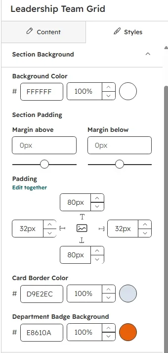 Section Background settings