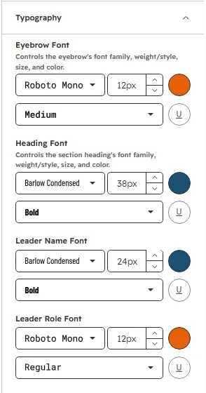 Typography settings