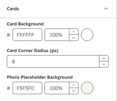 Cards settings