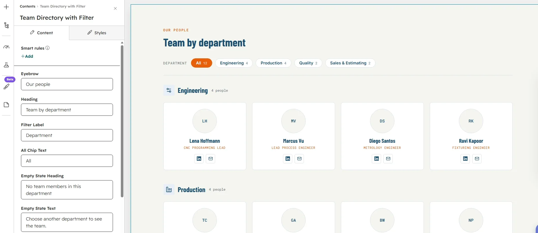 Dragging the module onto the page