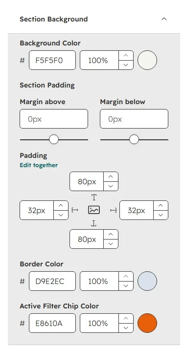 Section Background settings