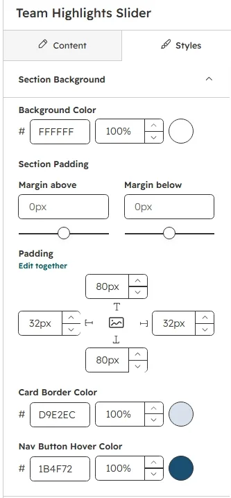 Section Background settings