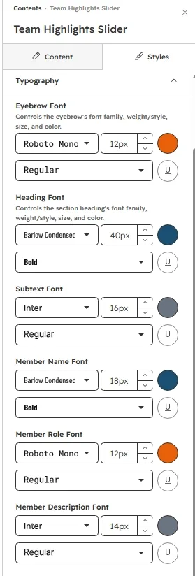 Typography settings
