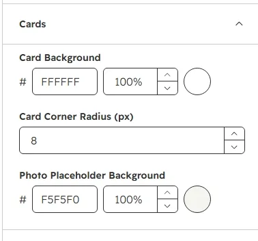 Cards settings