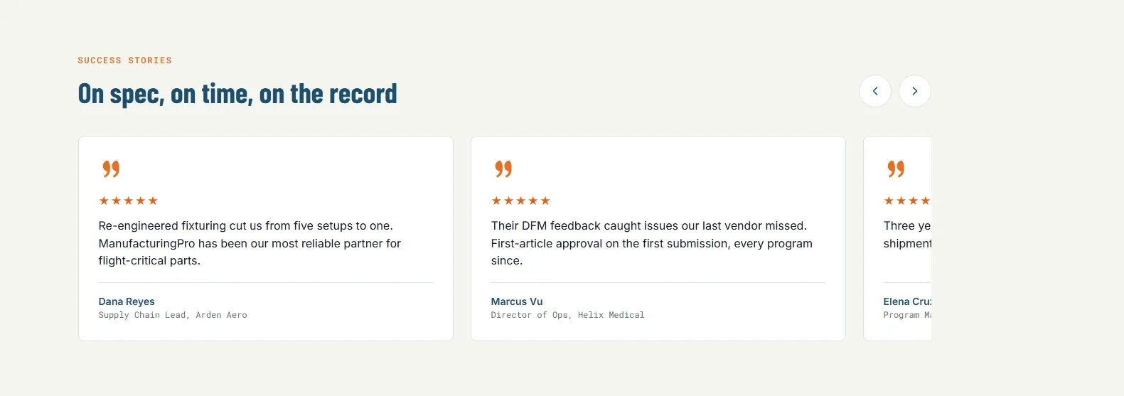 Finished testimonial slider on the page