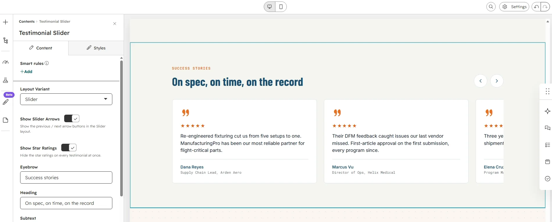 Dragging the module onto the page