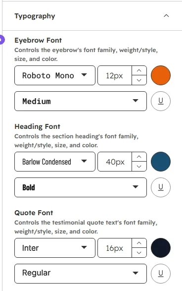 Typography settings