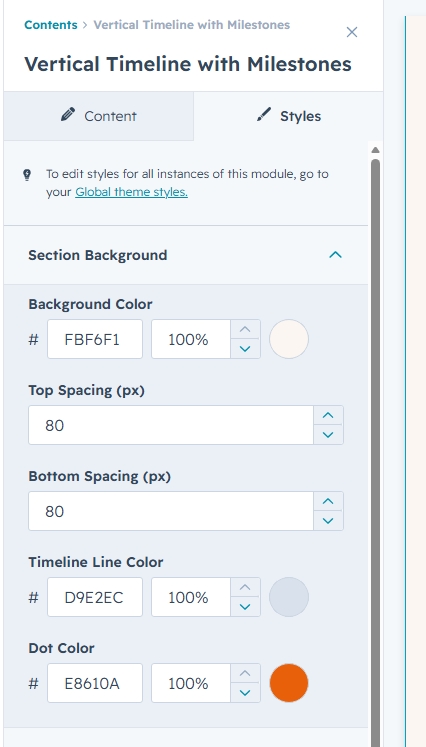 Section Background settings