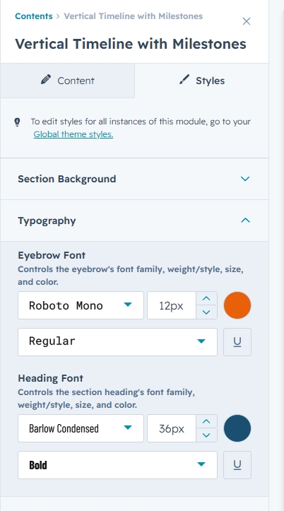 Typography settings