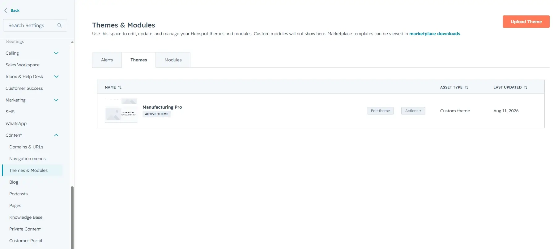 Placeholder: Setting the active theme