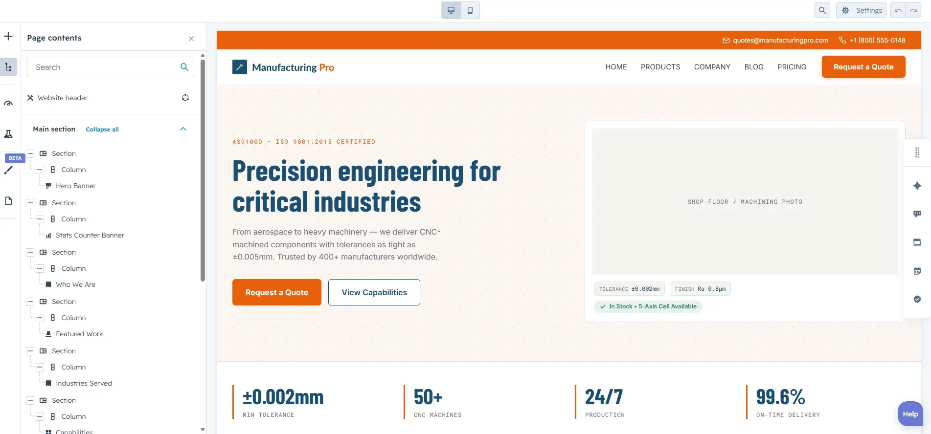 Placeholder: Section library with template previews