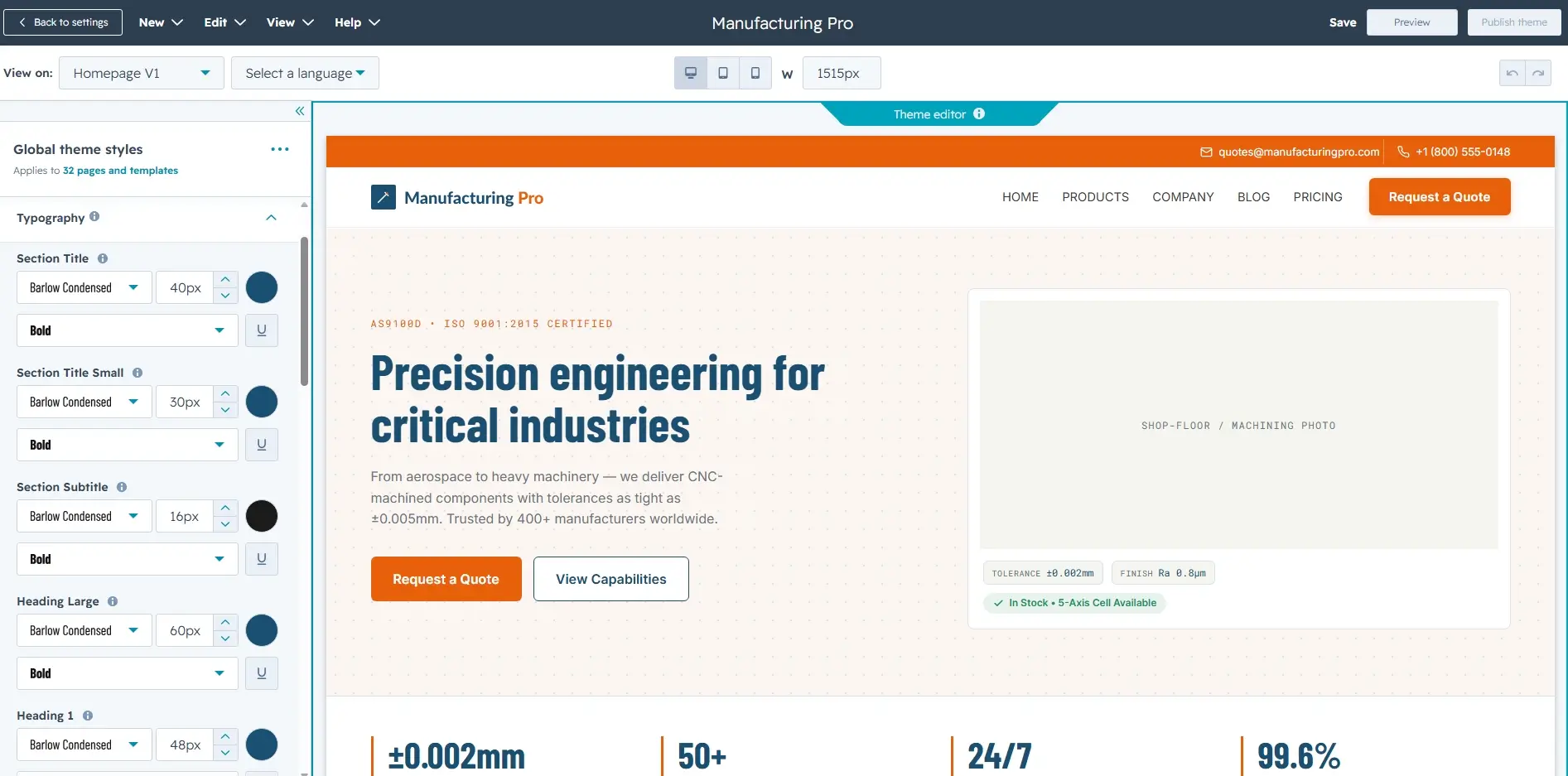 Placeholder: Typography settings in theme settings