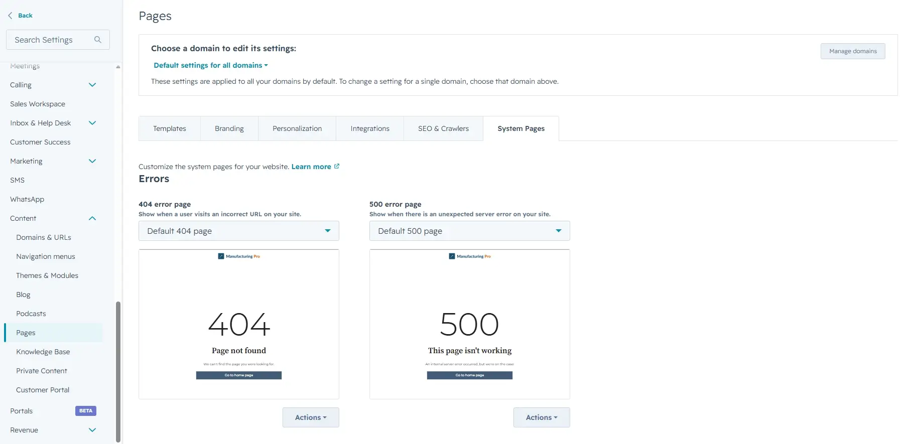 Placeholder: Assigning system page templates